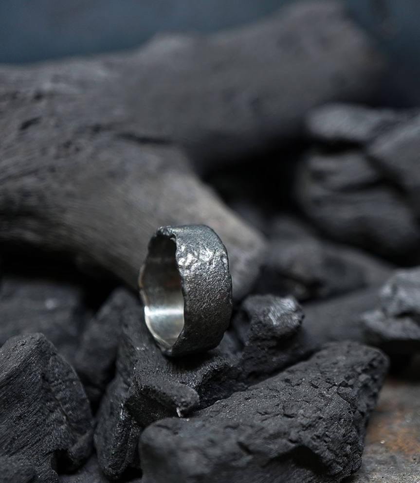 Hammered ring Krazystones in solid silver.