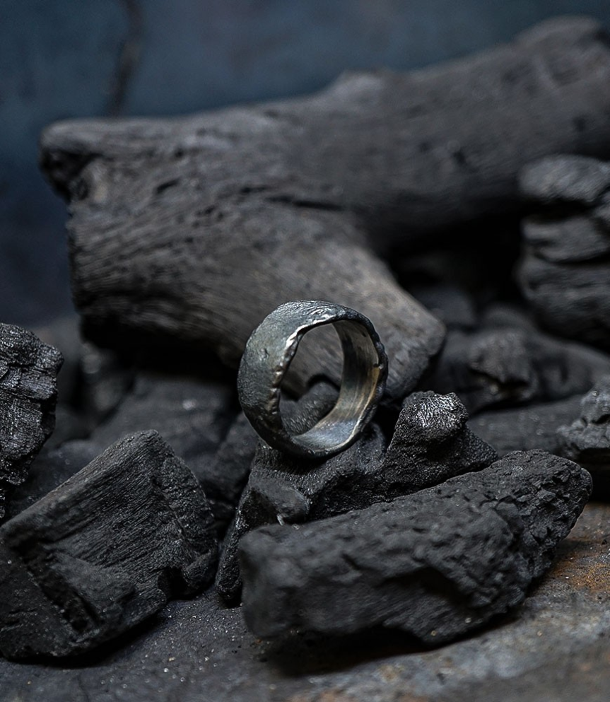 Hammered ring Krazystones in solid silver.