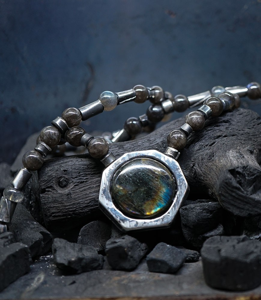 Collier Labradorite Krazystones en argent massif.