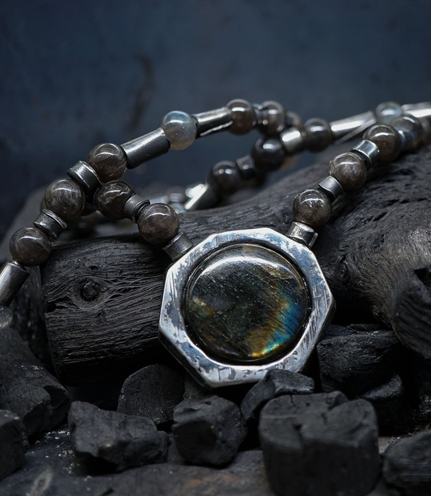 Collier Labradorite Krazystones en argent massif.