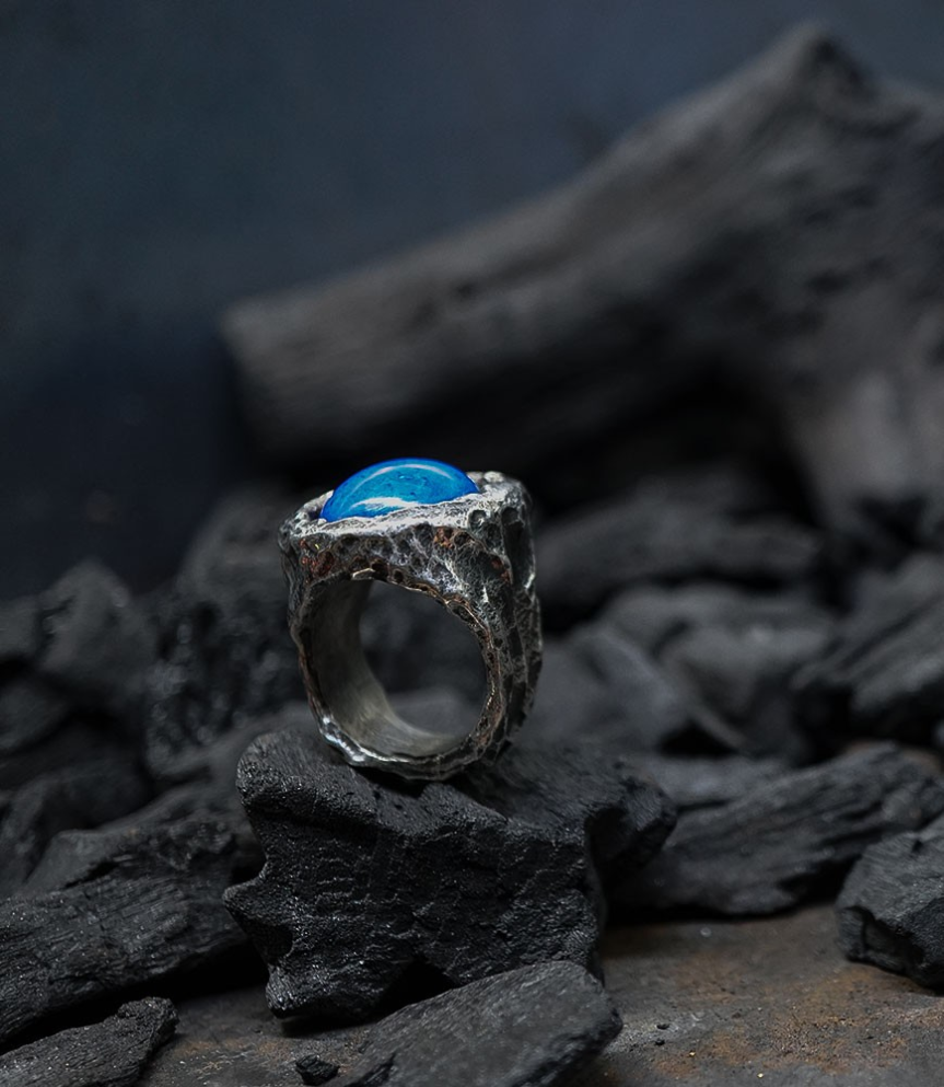 Bague lapis-lazuli Krazystones en argent massif.