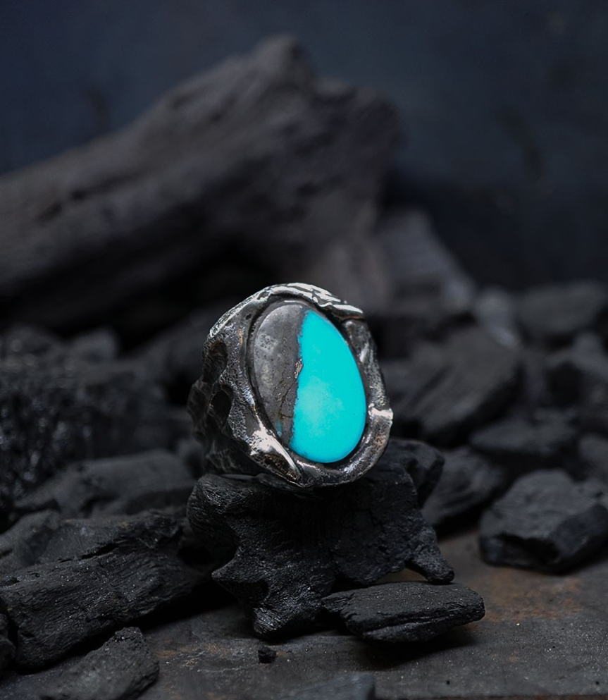 Krazystones ring in solid silver and Turquoise