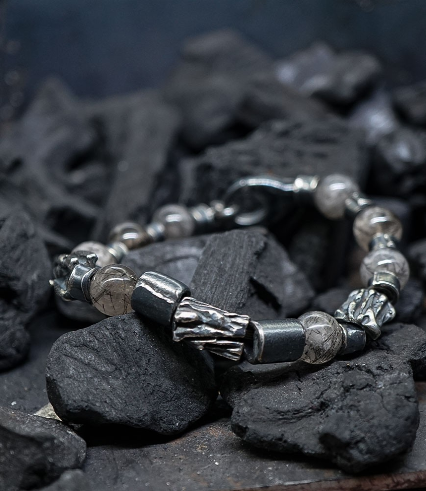 Bracelet Quarts Rutille Krazystones en argent massif.