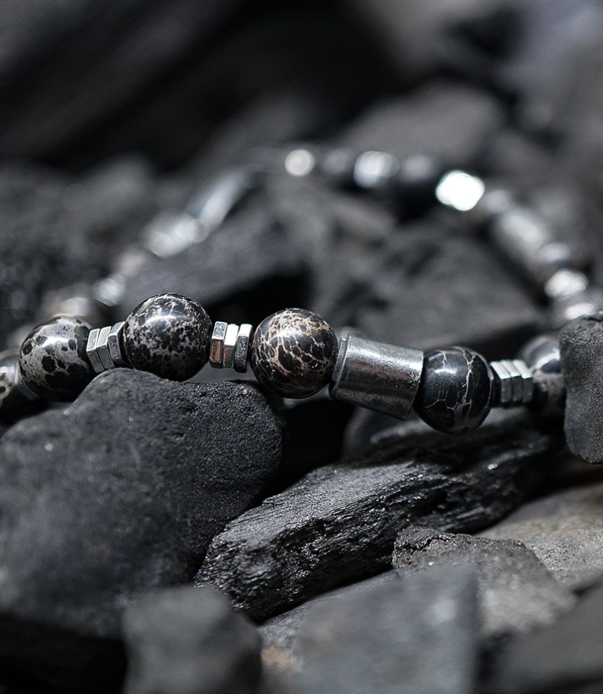 Bracelet Jaspe impérial Krazystones Hématites et argent massif.