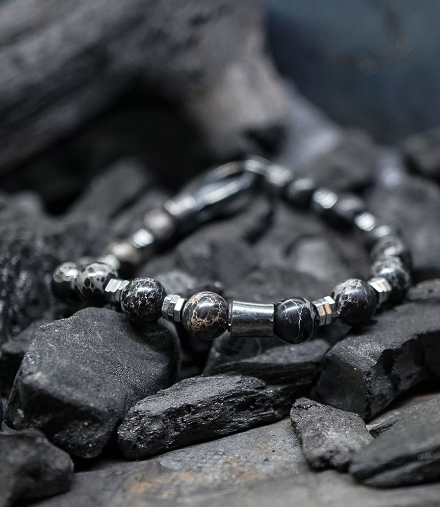 Bracelet Jaspe impérial Krazystones Hématites et argent massif.