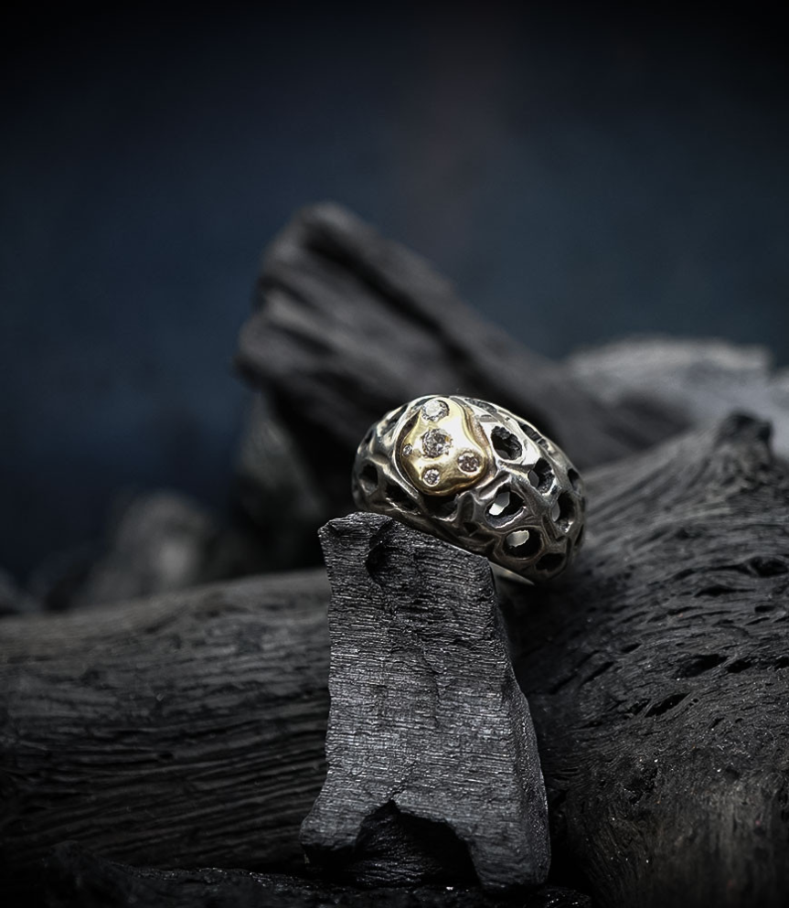 Bague diamants en argent et or de créateur