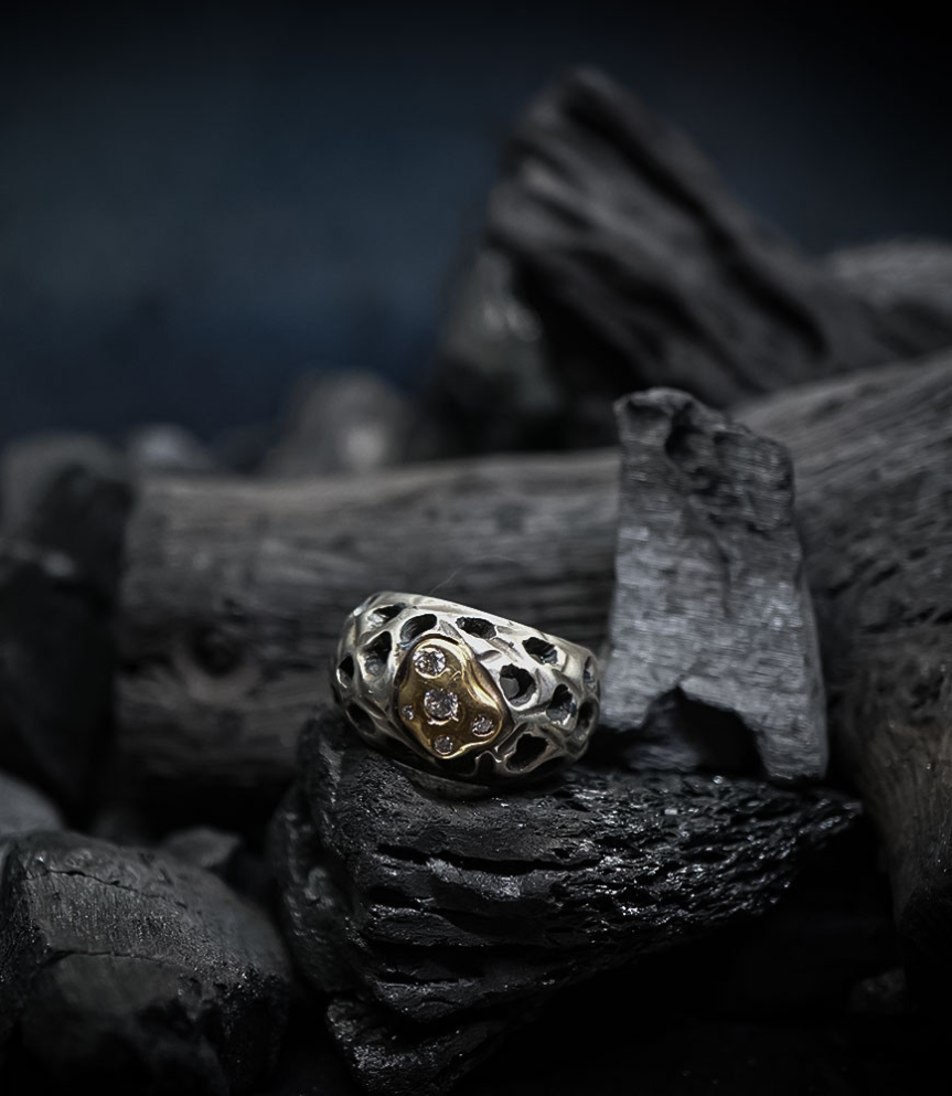 Bague diamants en argent et or de créateur