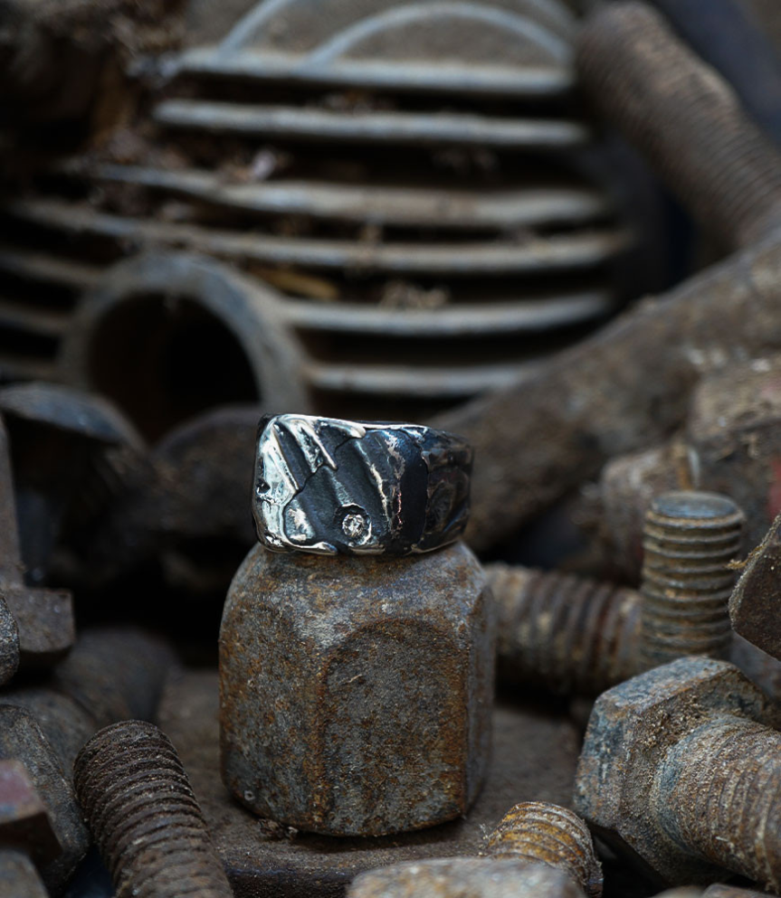Bague argent et diamant piece unique Krazystones