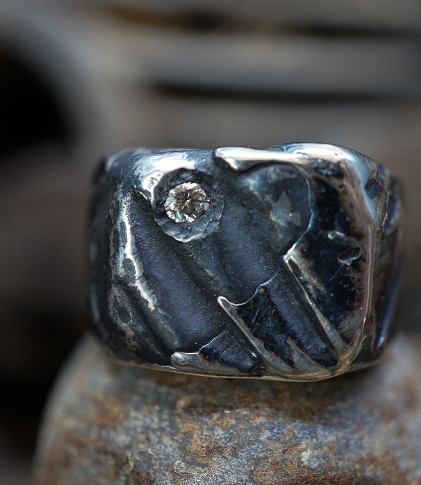 Bague argent et diamant piece unique Krazystones