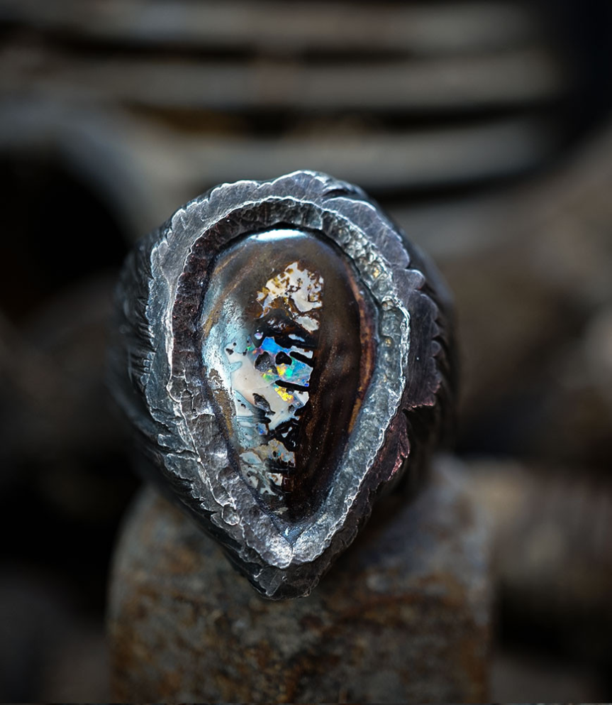 Bague opale en argent massif