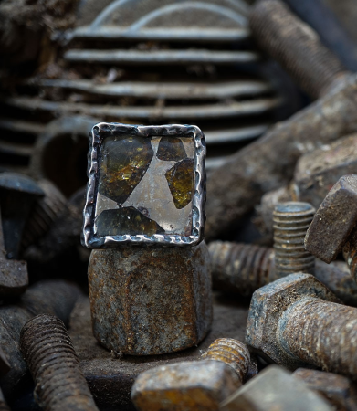 Bague météorite en argent massif création unique Krazistones.