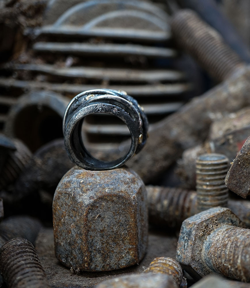 Hephaestus Stones Collection - Diamond Ring, Sterling Silver and Gold