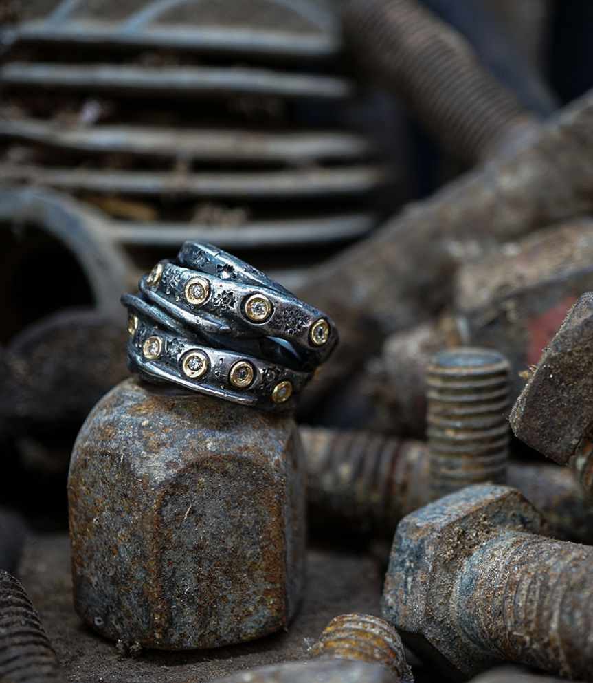 Hephaestus Stones Collection - Diamond Ring, Sterling Silver and Gold