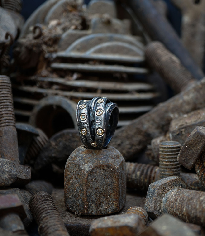 Hephaestus Stones Collection - Diamond Ring, Sterling Silver and Gold