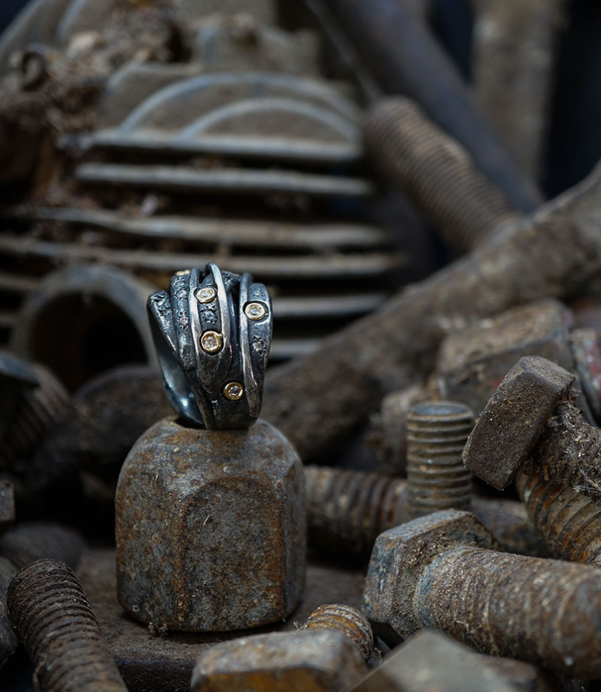 Hephaestus Stones Collection - Diamond Ring, Sterling Silver and Gold