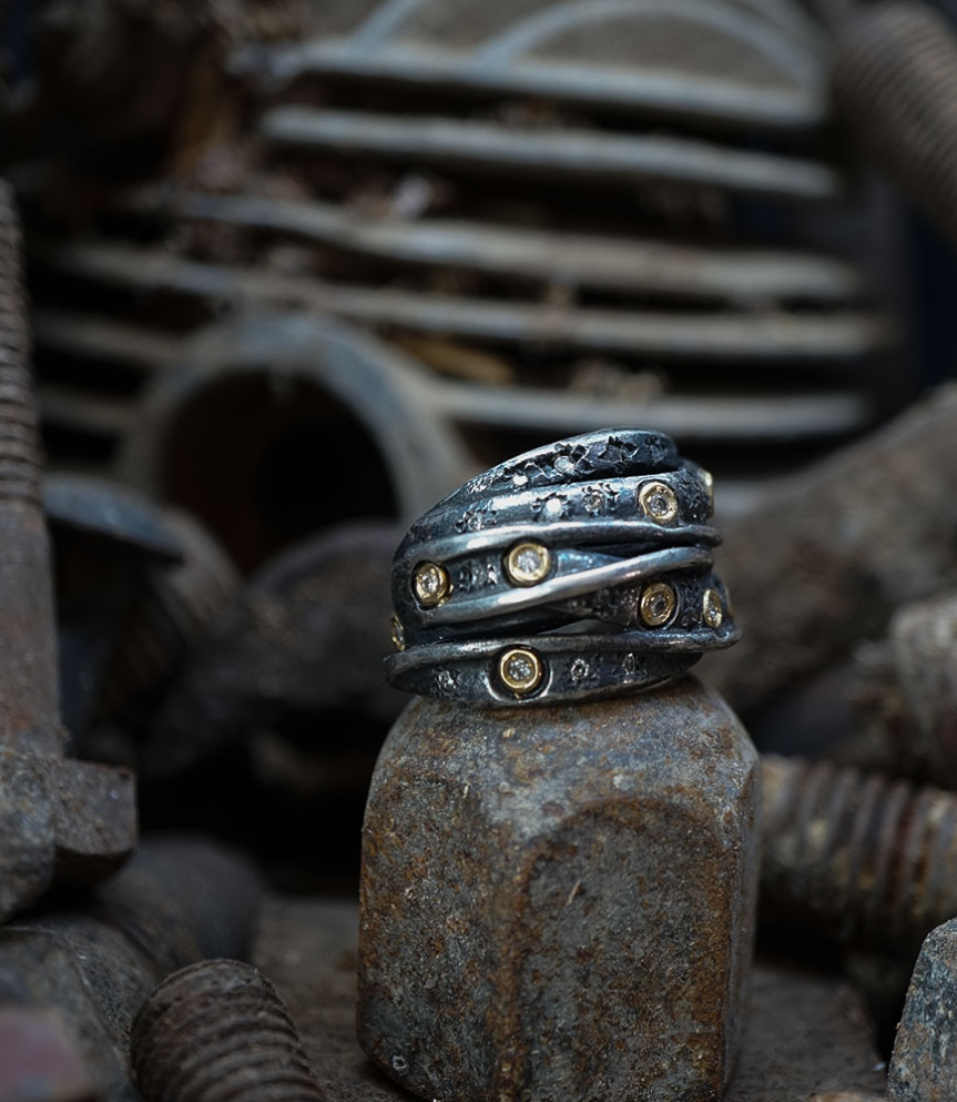 Hephaestus Stones Collection - Diamond Ring, Sterling Silver and Gold