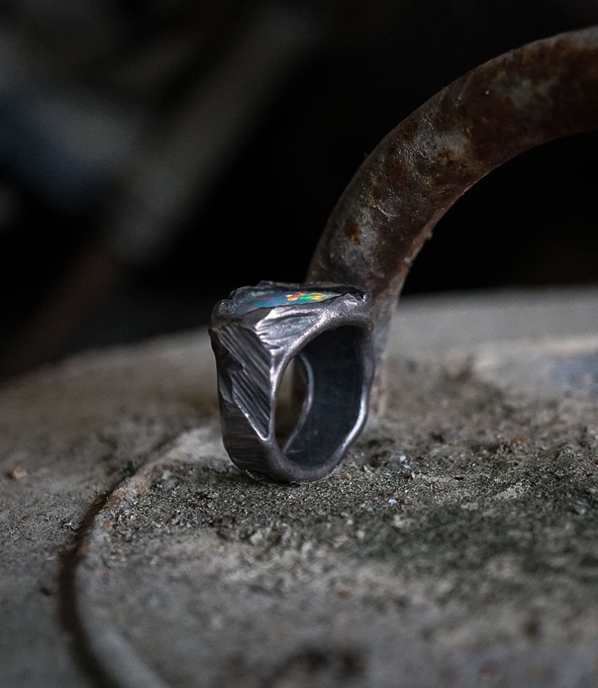 Silver ring with Australian opal.