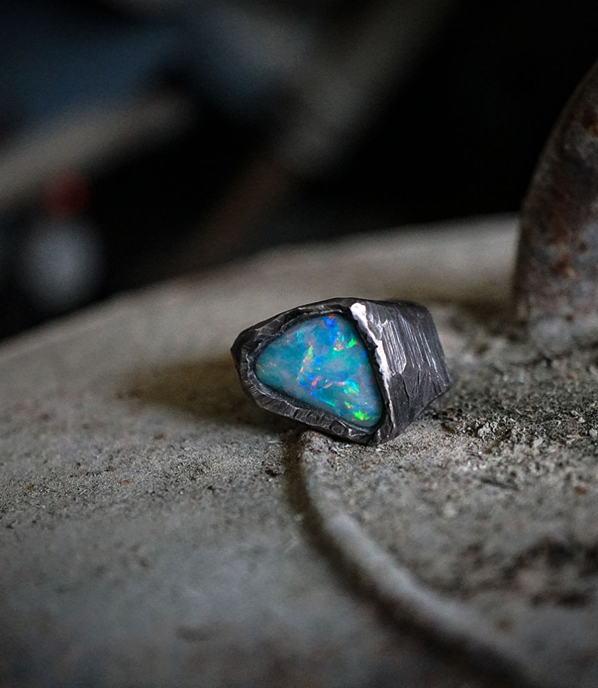 Silver ring with Australian opal.