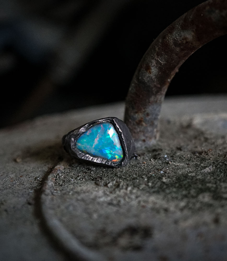 Silver ring with Australian opal.