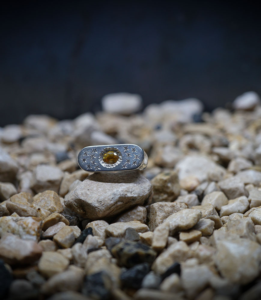 Yellow Sapphire and Diamond Ring in Sterling Silver