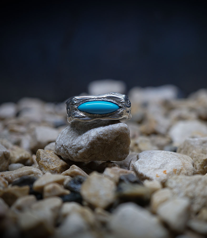 Silver ring with turquoise created by Anthony Barrouyer