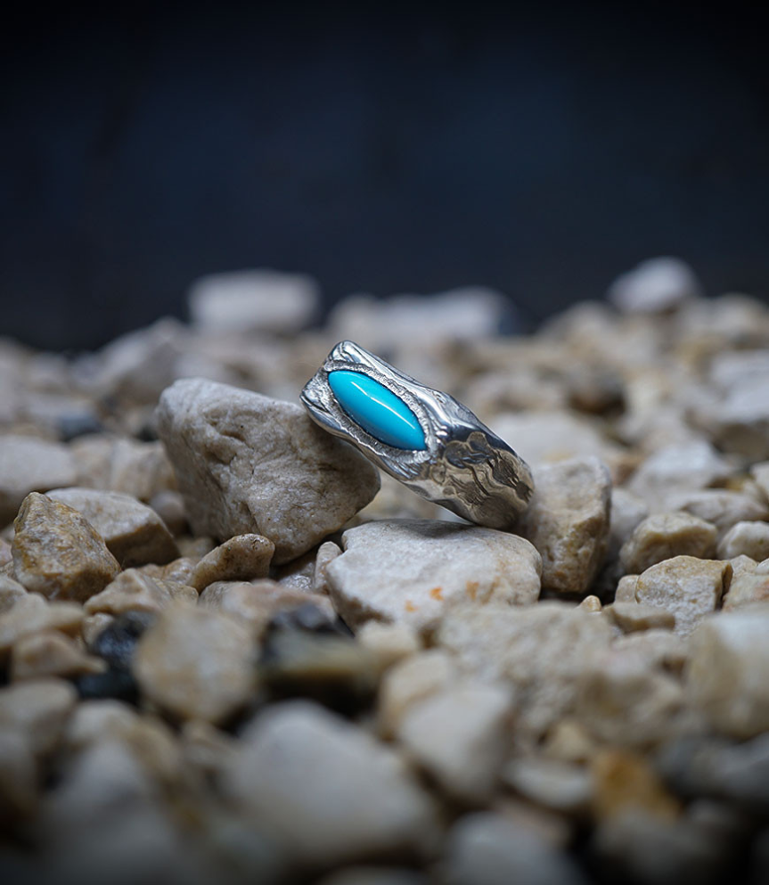 Silver ring with turquoise created by Anthony Barrouyer