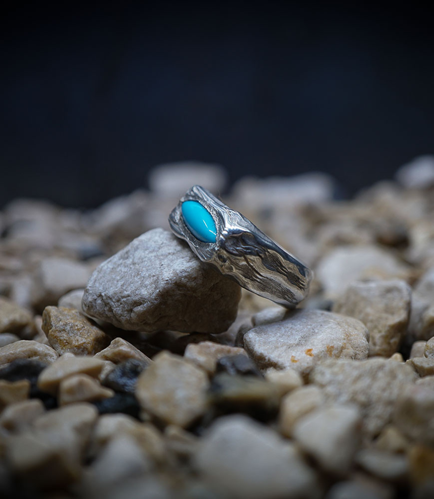 Silver ring with turquoise created by Anthony Barrouyer