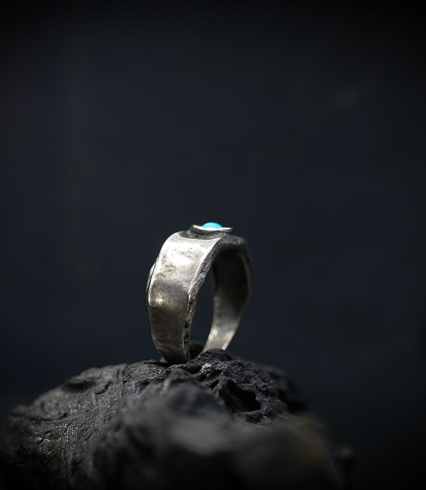 Bague Krazystones en argent et turquoise.