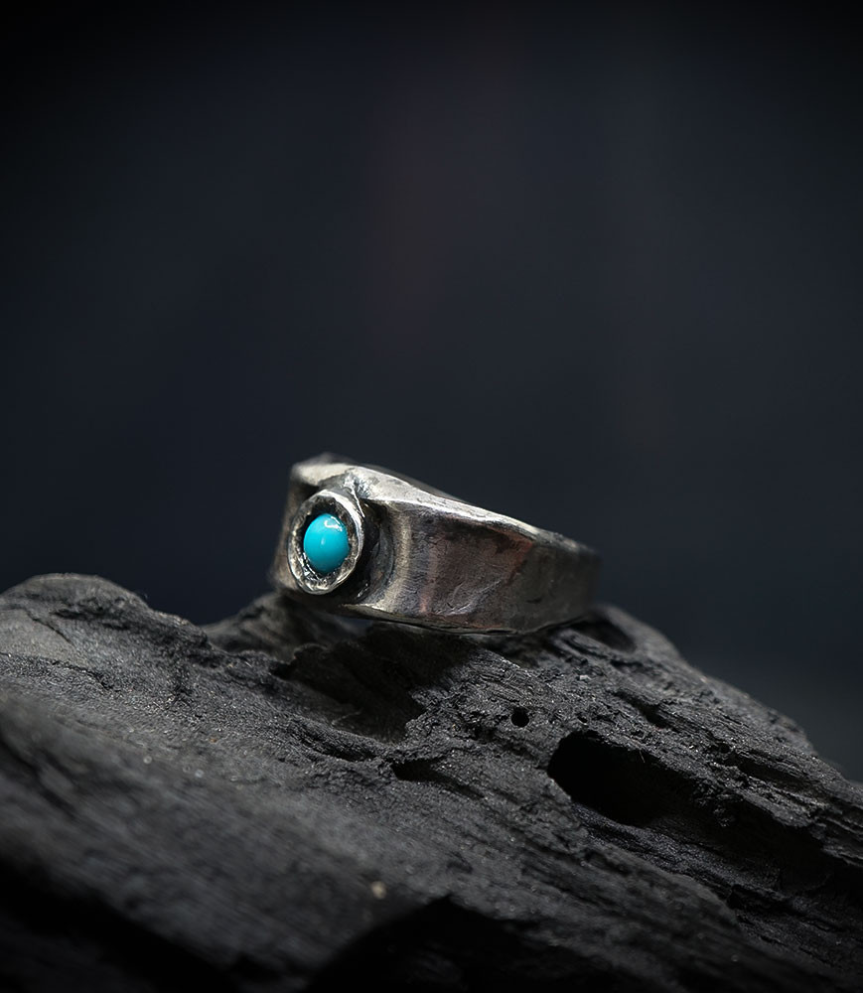 Bague Krazystones en argent et turquoise.