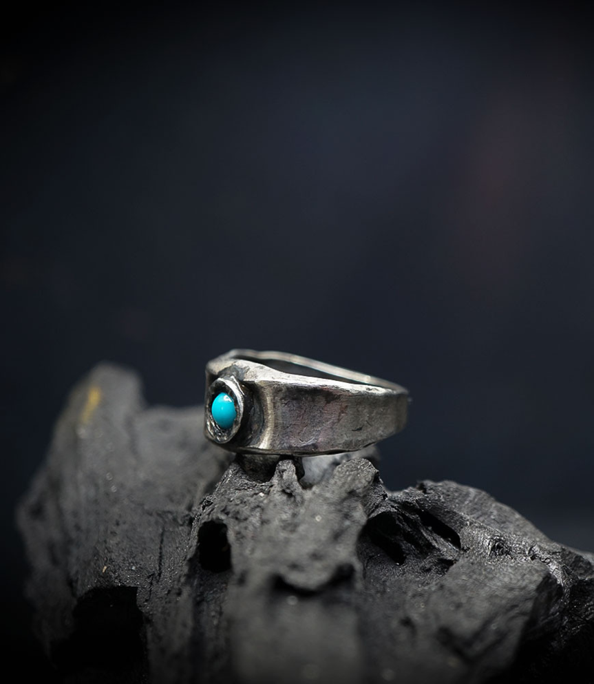 Bague Krazystones en argent et turquoise.