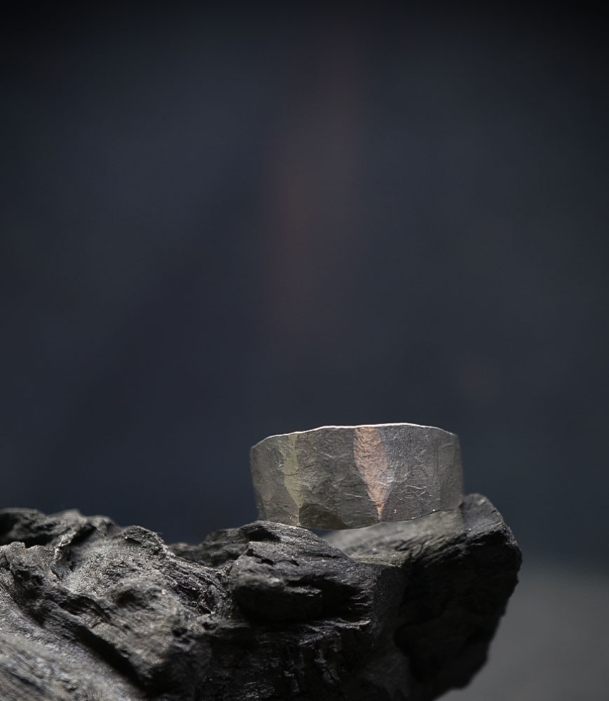 Hammered silver ring signed Krazystones.