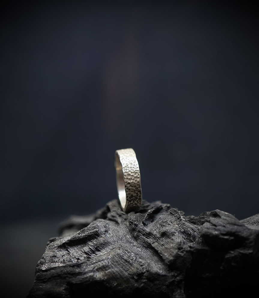 Hammered solid silver ring.