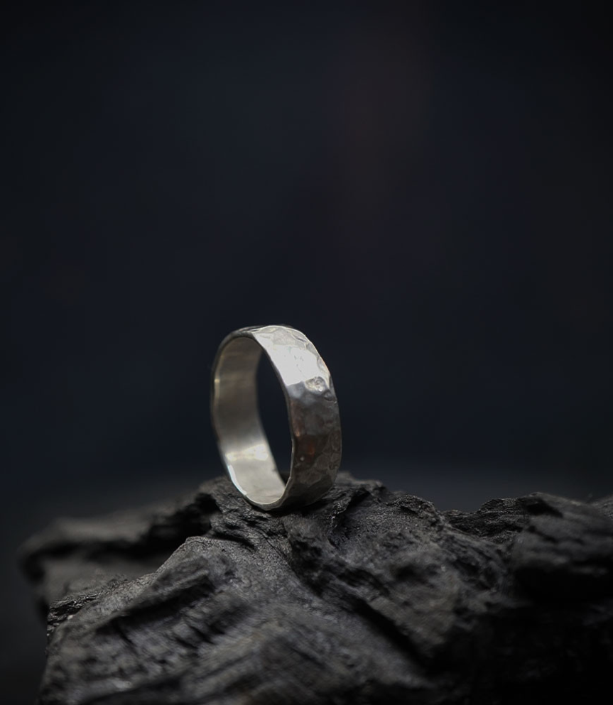 Hammered ring by Krazystones in solid silver.