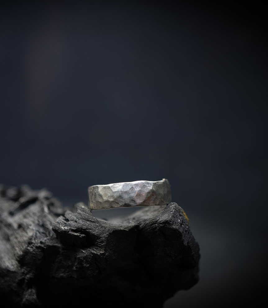 Hammered ring by Krazystones in solid silver.