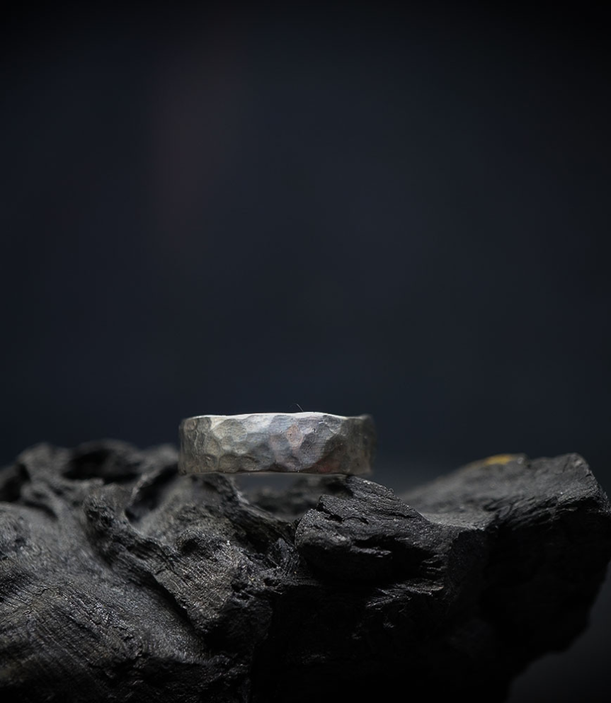 Hammered ring by Krazystones in solid silver.