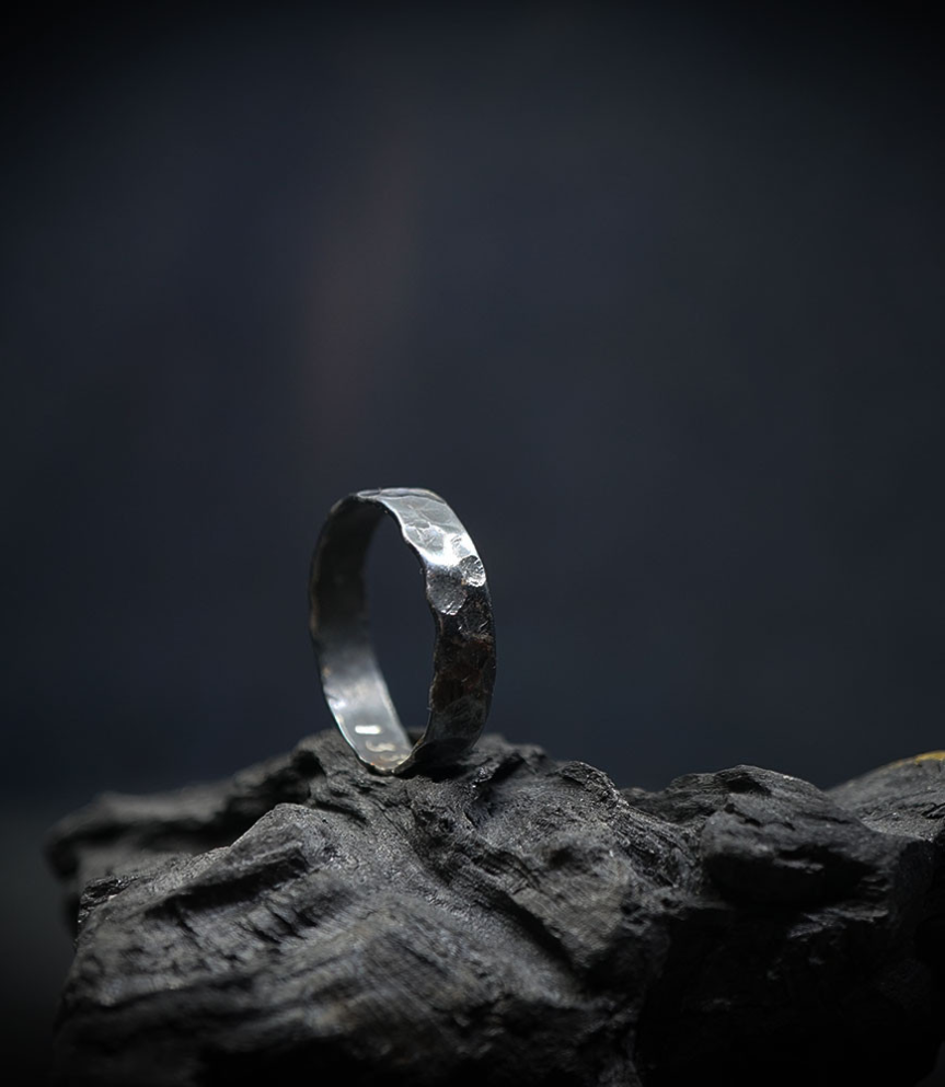 Hammered silver Krazystones ring.