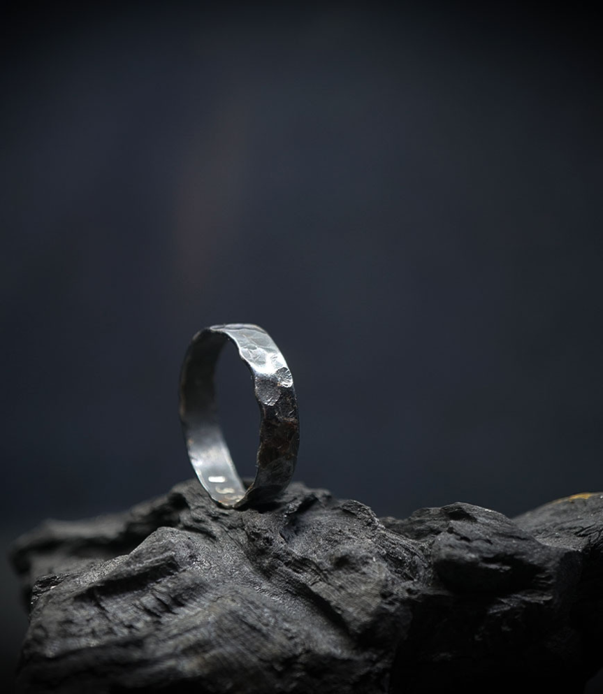 Hammered silver Krazystones ring.