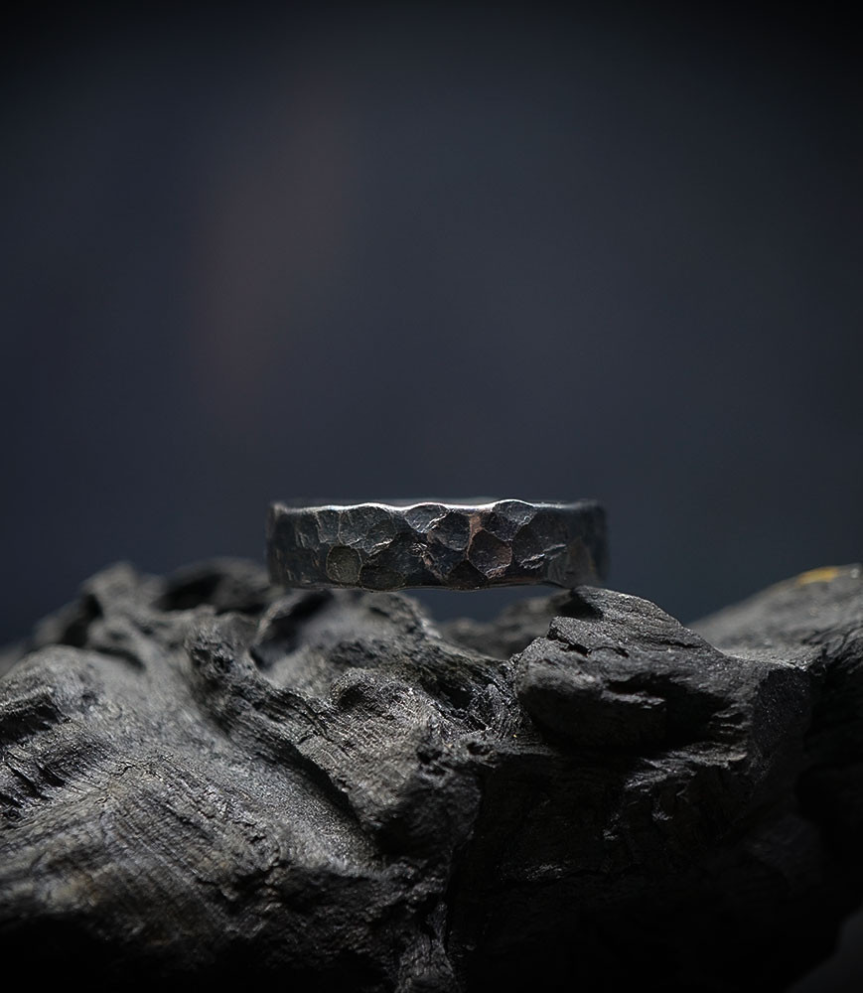 Hammered silver Krazystones ring.