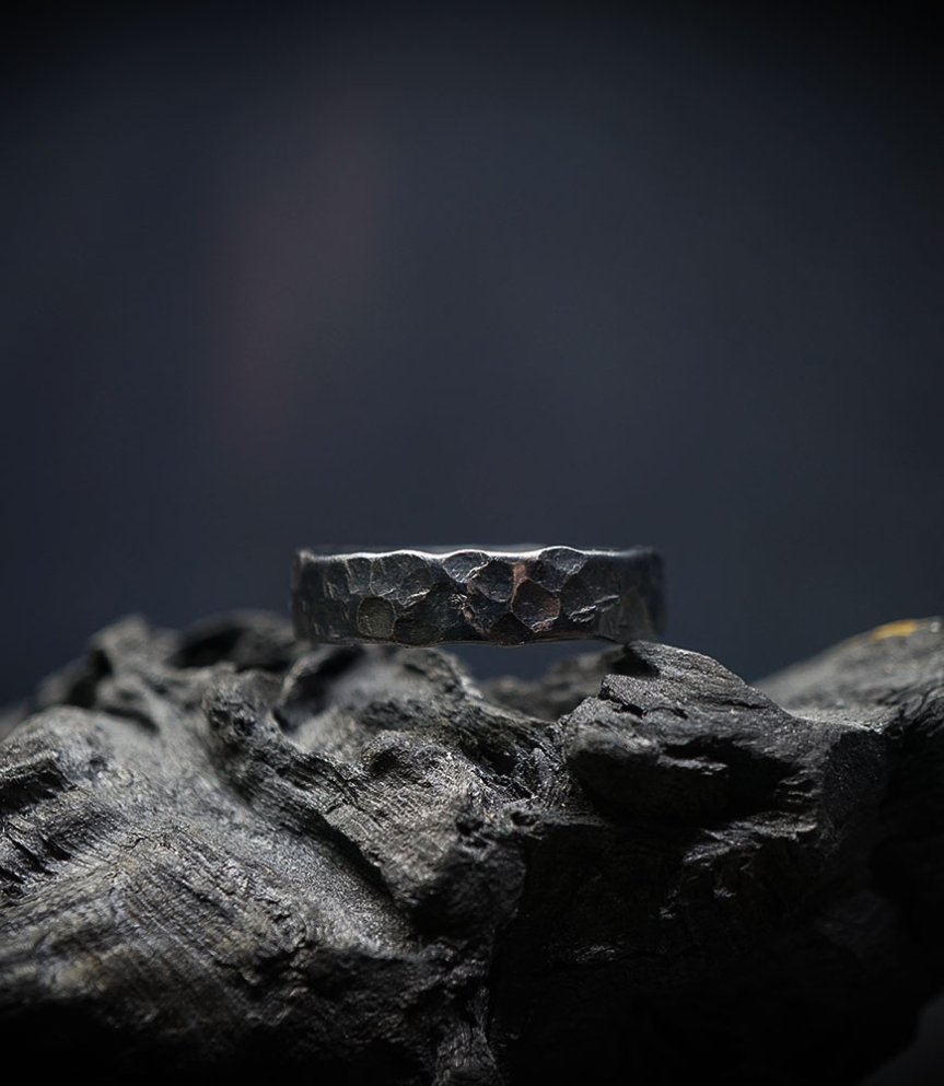 Hammered silver Krazystones ring.