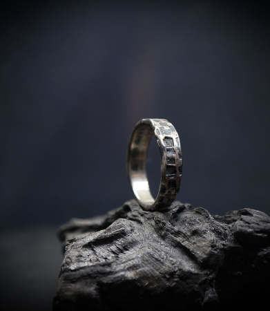 Hammered silver Krazystones ring.