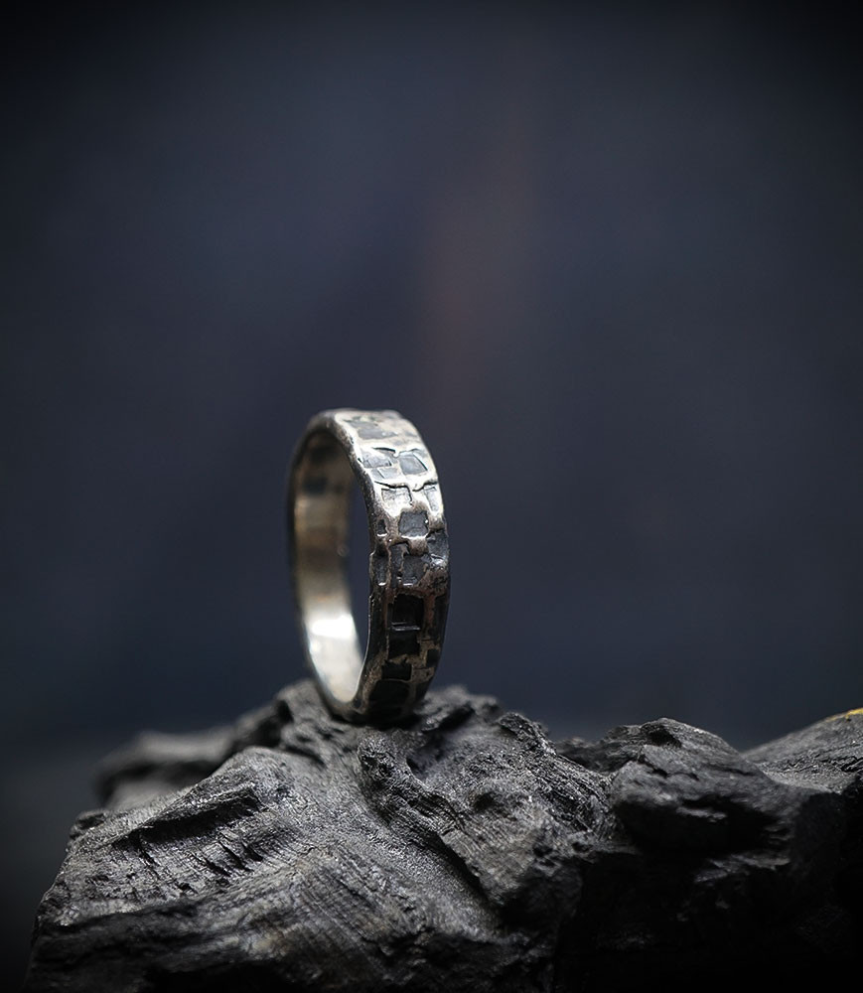 Hammered silver Krazystones ring.