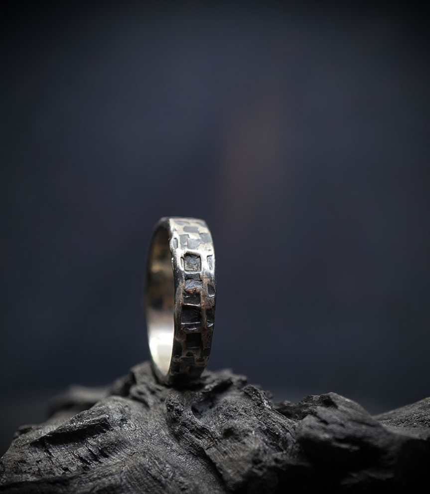 Hammered silver Krazystones ring.