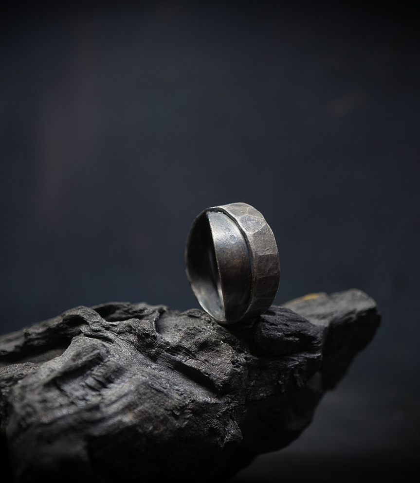 Hammered silver ring by Krazystones.