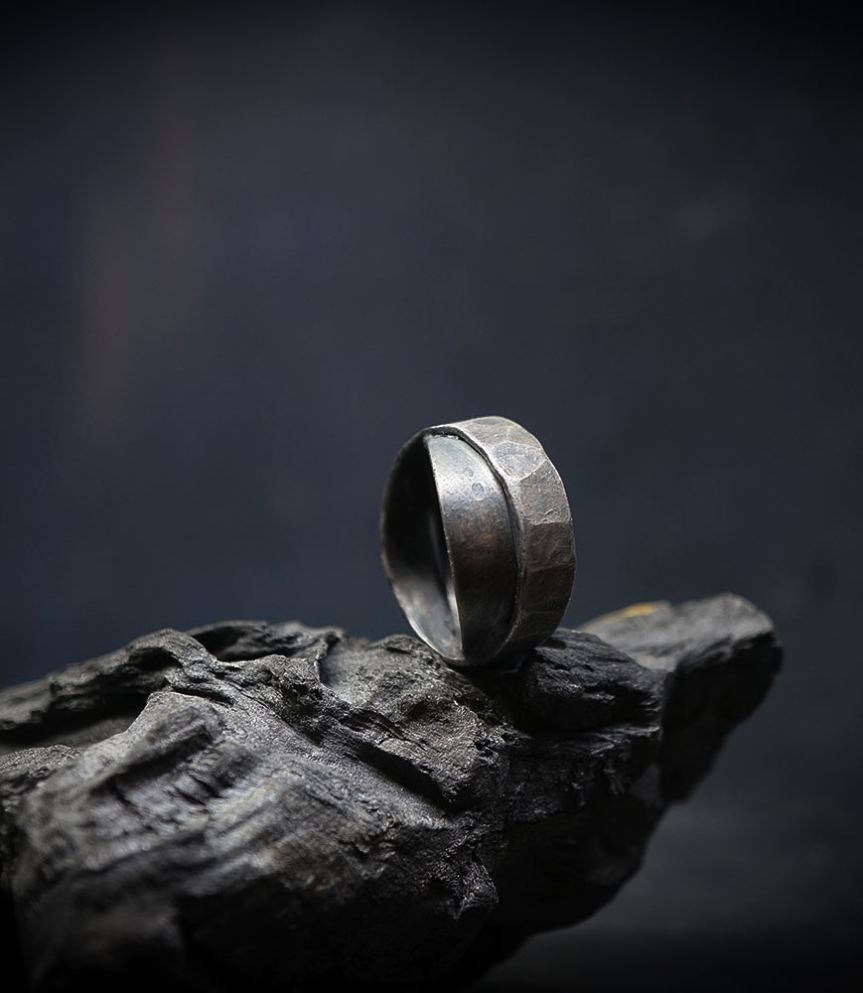 Hammered silver ring by Krazystones.