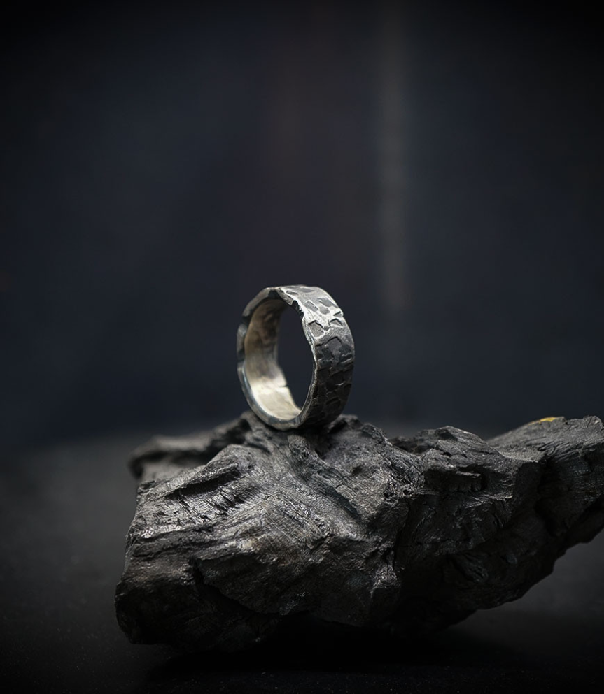 Hammered solid silver ring.