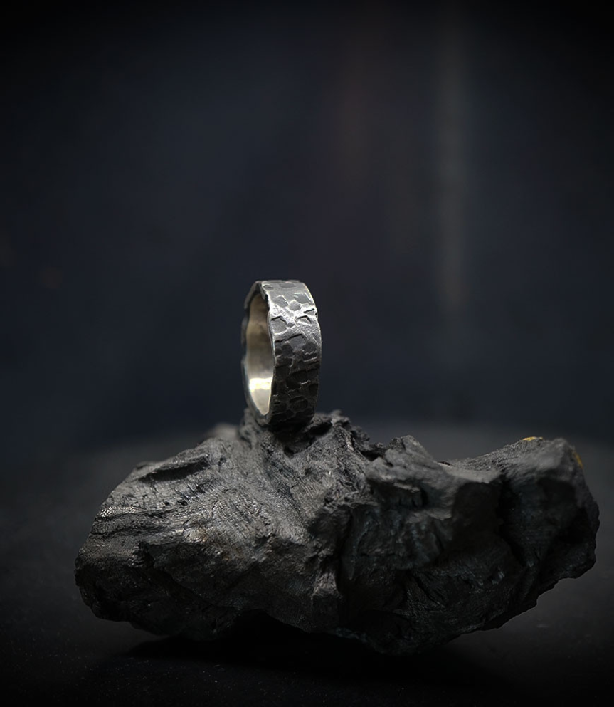 Hammered solid silver ring.