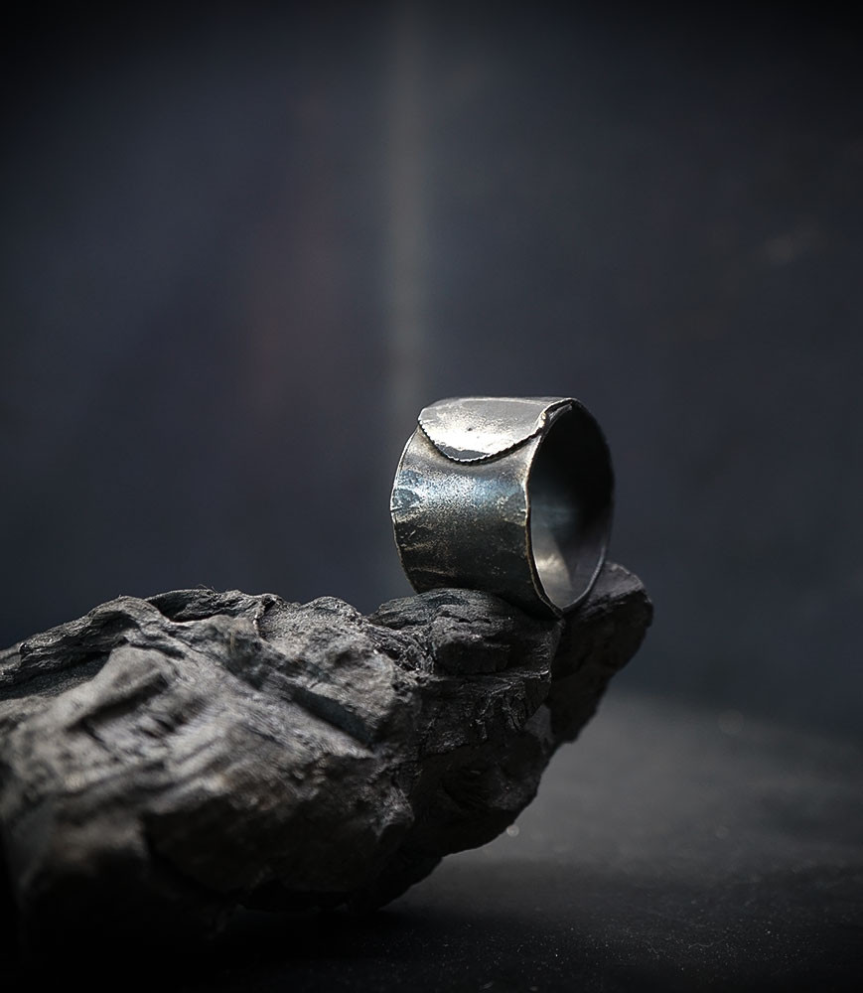 Hammered solid silver ring.