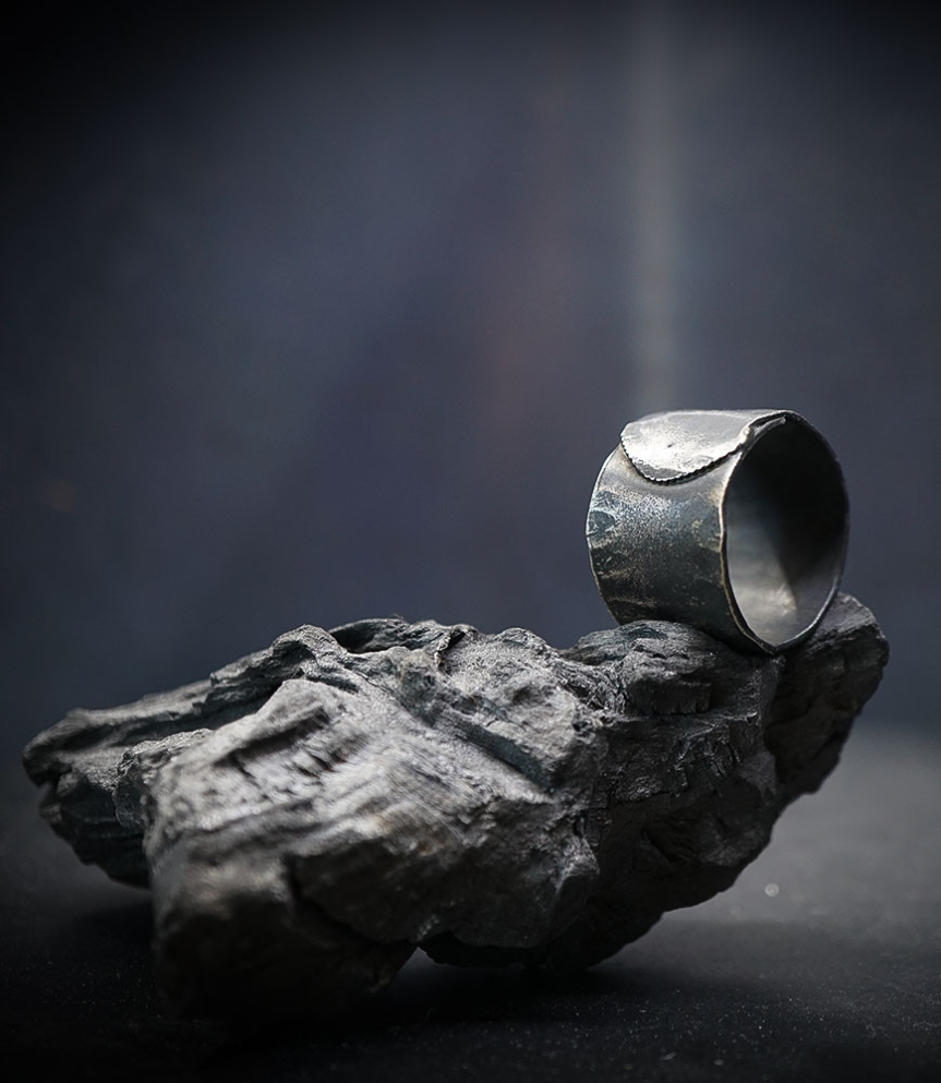 Hammered solid silver ring.