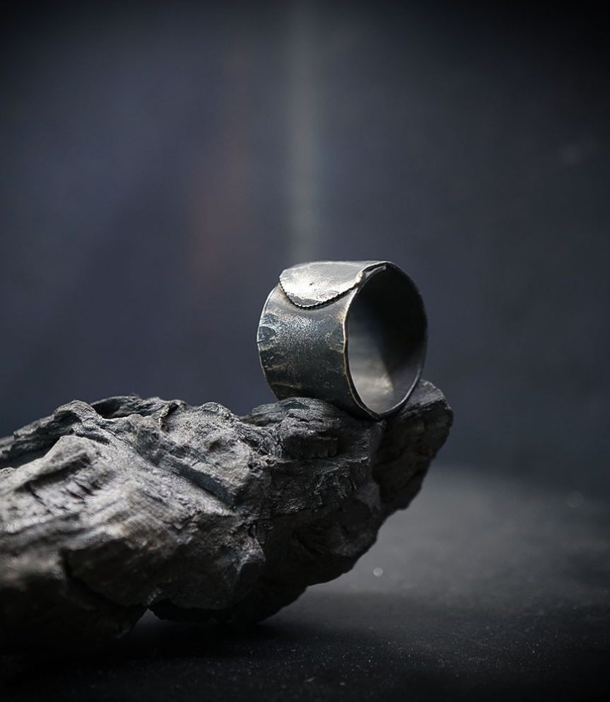 Hammered solid silver ring.