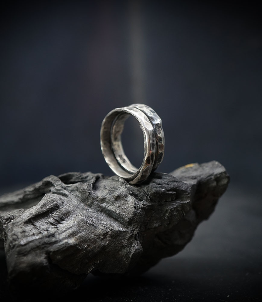 hammered silver ring.